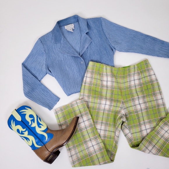 Pleated Cardigan Set t-shirt Long sleeve pleats please collar ribbed top - Picture 6 of 13